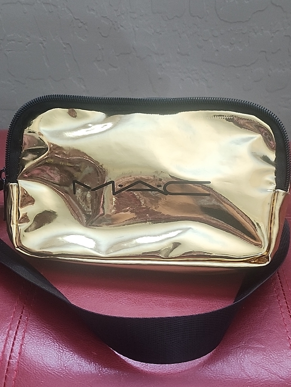 MAC Gold Metallic Cosmetic Pouch with Black Trim